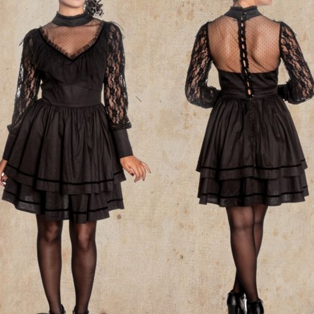 Spin Doctor Elegant Black Lace Long Sleeve Dress
